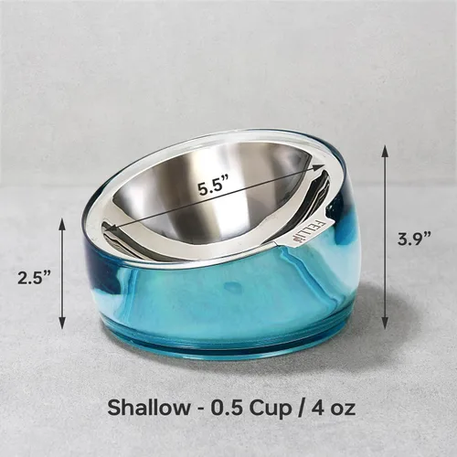 Miniatura 7 de Felli Cuenco de comida para gatos con bigote oblicuo para mascotas, plato elevado de acero inoxidable poco profundo, diseño de mascotas, alimentador
