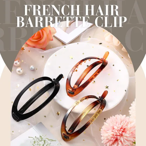 Miniatura 5 de 3 pinzas para el cabello francés, pinzas francesas, soporte flexible para cola de caballo, cierre de agarre fuerte, pasadores para peinar, sin