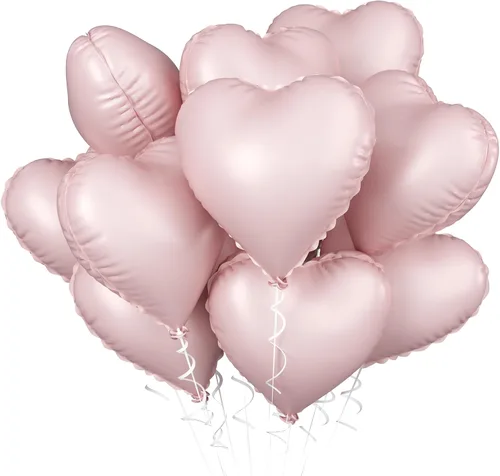 Miniatura 15 de Globos de corazón azul bebé, 10 piezas de globos en forma de corazón azul claro y blanco pastel, globos de papel de aluminio blanco arena crema