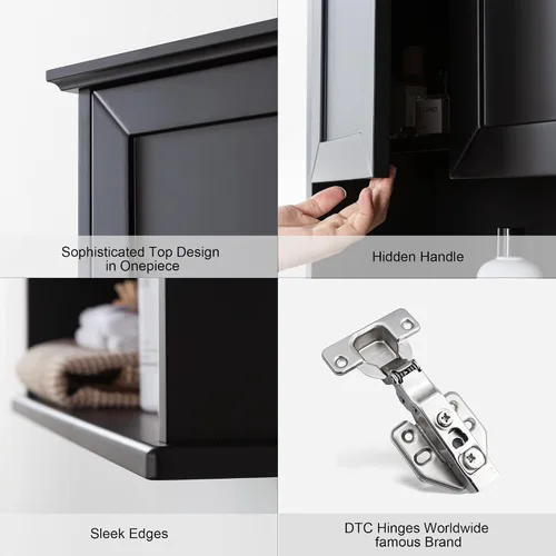Miniatura 4 de VANIRROR Armario de pared de baño negro de 23 x 29 pulgadas, botiquín de madera con 2 puertas y estante ajustable, armario montado en la pared sobre