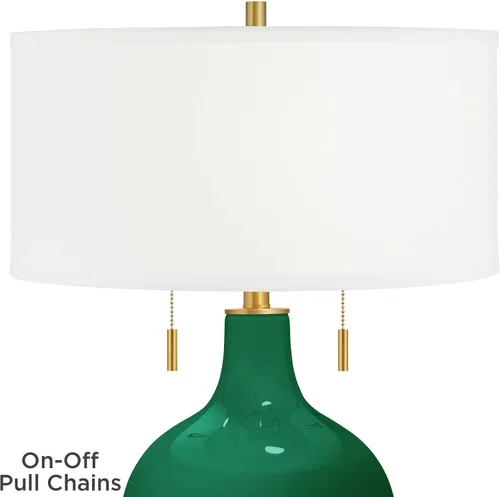 Miniatura 2 de Color + Plus Toby - Lámpara de mesa de cristal moderna de 28 pulgadas de alto, cadena de tirar, acabado de latón dorado, tela única, pantalla