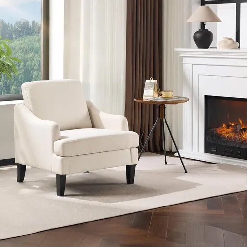 Miniatura 15 de VINGLI Juego de 2 sillas decorativas de tela de lino, sillón tapizado moderno verde, cómodo sofá, sala de estar, dormitorio, muebles para apartamento