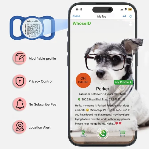 Miniatura 4 de Etiqueta para perro con código QR con NFC, etiqueta de identificación personalizada de mascota, etiqueta de identificación de perro de silicona