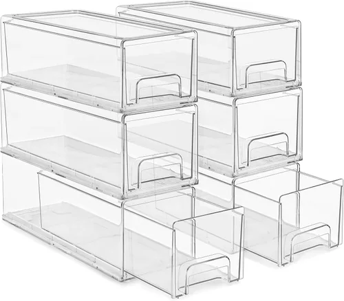 Miniatura 21 de Sorbus 1 cajón grande y 2 pequeños transparentes y apilables – Cajones organizadores de plástico con asas – Cajones de almacenamiento extraíbles