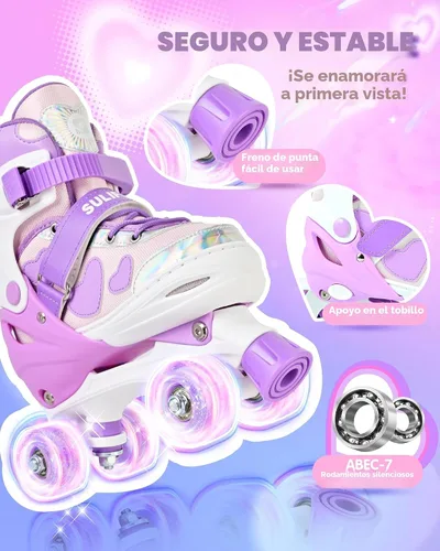 Miniatura 5 de SULIFEEL - Patines ajustables de estilo tie-dye arcoíris para niñas y niños de 3 a 5 años, 5 a 8 años, 6 a 12 años, rosa y morado, con luces