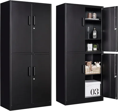 Miniatura 27 de SISESOL Armario de almacenamiento de metal de 36 pulgadas con puertas y estantes, pequeño armario de almacenamiento de garaje con cerradura, Negro