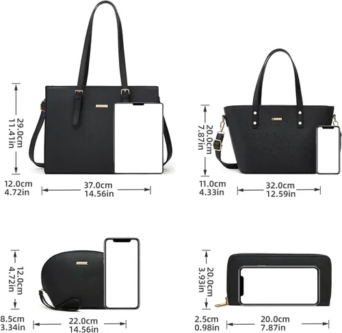 Miniatura 87 de Juego de 4 bolsas modernos para mujer de cuero sintético: bolso tote, bolso de hombro, bolso de mano y cartera.