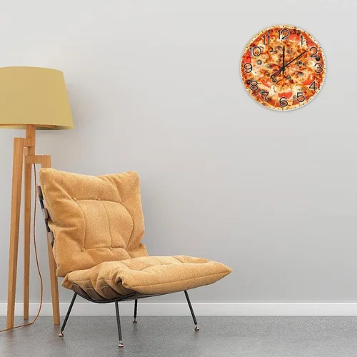 Miniatura 3 de Reloj redondo de madera para pared, comida y pizza, con números arábigos, silencioso, sin tictac, funciona con pilas, para decoración de casa