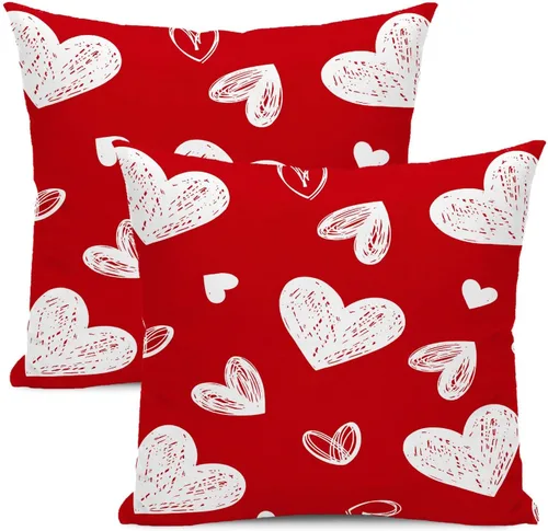Miniatura 29 de AEIOAE - Juego de 2 fundas de almohada de San Valentín, de 16 x 16 pulgadas, rojo, con diseño de corazón de amor, fundas de almohada decorativas