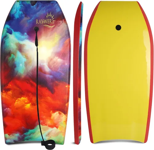 Tabla de Bodyboard ligera con núcleo EPS, base lisa de HDPE, amarradera y muñequera ajustable, excelente para surfear para niños y adultos Cielo