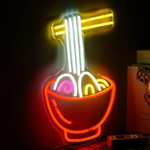 Miniatura 2 de Letrero de neón de ramen regulable, luces LED de neón de fideos ramen para decoración de pared, 16.1''X12.6'' letreros de neón vibrantes alimentados