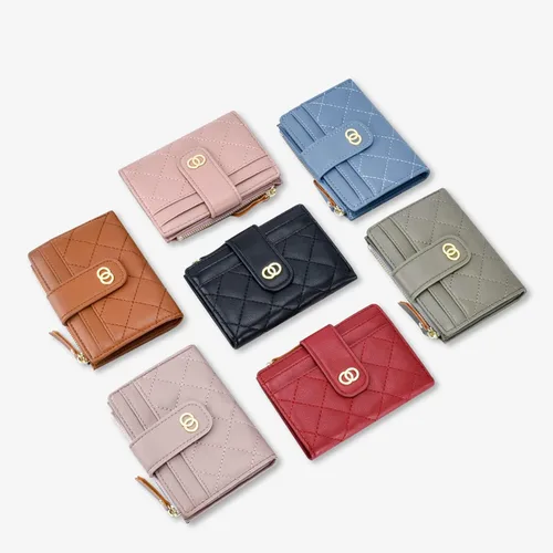 Miniatura 3 de Cartera pequeña para mujer, de cuero, plegable, con bloqueo RFID, tarjetero compacto para tarjetas de crédito, cartera, Negro -, Billetera Billetera