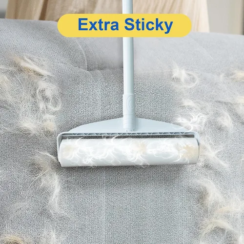 Miniatura 3 de Rodillos de pelusa grandes para alfombra de piso, rodillo adhesivo para suelo con 3 mango largo extensible para eliminación del pelo de mascotas