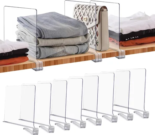 Miniatura 12 de JOY DECOR Paquete de 6 Divisores de Estantes Acrílicos Transparentes para Organizador y Almacenamiento de Armarios, Separadores de Estantes