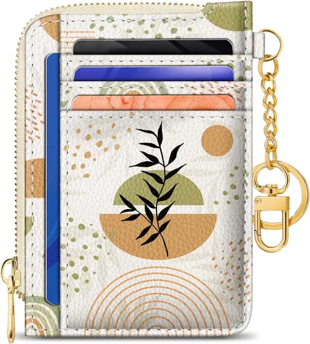 Miniatura 28 de GIANCOMICS Cartera delgada con tarjetero para mujer, funda pequeña con bloqueo Rfid, llavero de bolsillo delgado con cremallera curvada, tarjetero