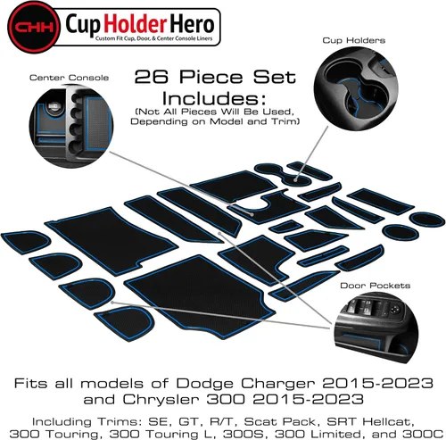 Miniatura 3 de CupHolderHero Compatible con Accesorios para Dodge Charger y Chrysler 300 2015-2023, Insertos para Portavasos de Interior Personalizados