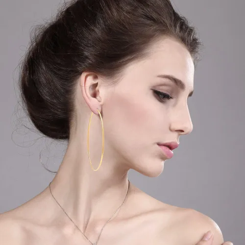 Miniatura 3 de Maravillosos aretes con forma de argolla de acero inoxidable, en tono oro amarillo de 3.5 pulgadas, 90 mm de diámetro
