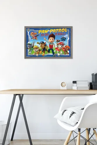 Miniatura 6 de Nickelodeon Paw Patrol - Póster de pared de tripulación, 22.4 pulgadas de largo x 14.7 pulgadas de ancho, versión enmarcada de madera de granero