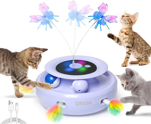 Miniatura 8 de ORSDA Juguete para gatos, juguete interactivo electrónico automático 3 en 1 con plumas de emboscada en movimiento, mariposa revoloteante, bolas