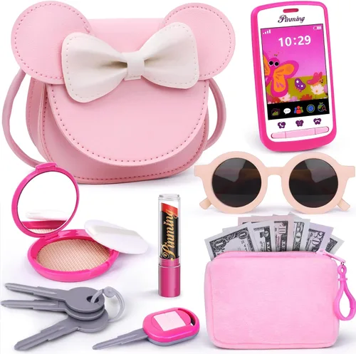Bolso de niña para juego de simulación con juguetes de maquillaje, juguetes de bolso para niñas pequeñas de 3, 4, 5, 6, 7 años de regalo, bolso para