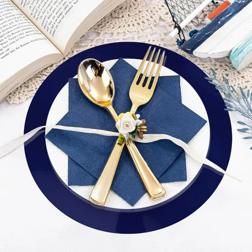 Miniatura 5 de KesaPlan 100 manteles individuales redondos azules, manteles individuales desechables de papel de 13 pulgadas para mesa de comedor, tapete de carga