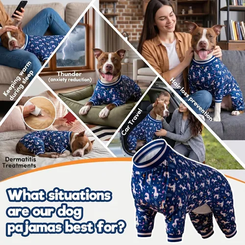 Miniatura 4 de LovinPet Ropa de pijama para perros grandes: cuidado de heridas/camisa de mastín poscirugía, pijama ligera y elástica para perros, sirenas