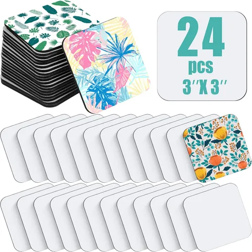 Flutesan 24 imanes de sublimación en blanco de 3 x 3 pulgadas para refrigerador, imanes cuadrados de sublimación para nevera, imanes en blanco MDF