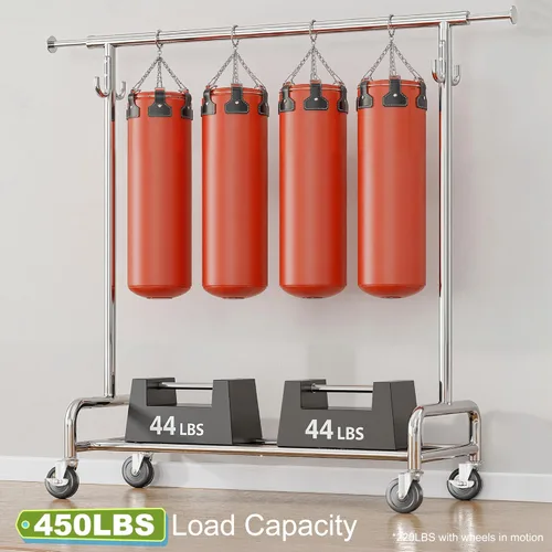 Miniatura 6 de Raybee Perchero de ropa de 76 pulgadas de ancho, resistente con carga de 450 libras, ruedas bloqueables y altura ajustable, perchero para Plata