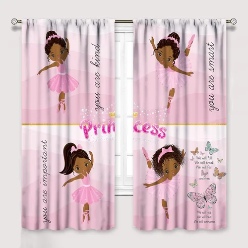 Miniatura 8 de YCness Cortinas afroamericanas para niños, tratamientos de ventana de niña negra afro para dormitorio, lindas cortinas de bailarina bailarina rosa