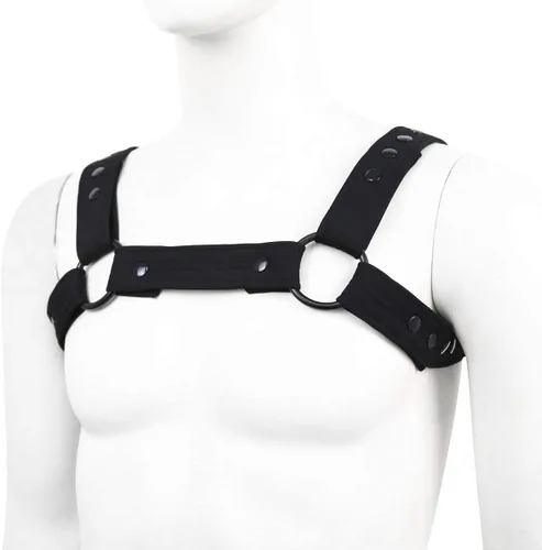 Miniatura 4 de QUYUWOWO Arnés de neopreno ajustable para hombre, arnés de pecho para el cuerpo, cinturón de interés gay hebillas de club