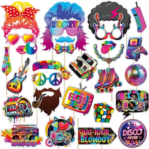 Accesorios para cabina de fotos de los años 80, 30 piezas de decoraciones de fiesta de los 80, accesorios de cabina de fotos de cumpleaños de los
