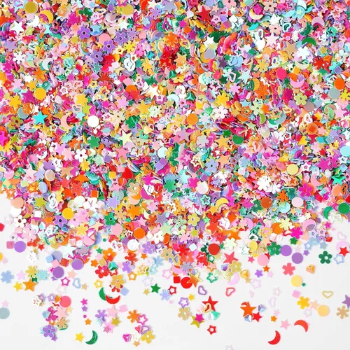 Confeti multicolor con purpurina para manicura de 7.2 onzas (7.05 oz), formas mixtas de 0.79 a 0.394 pulgadas para decoración de fiestas,