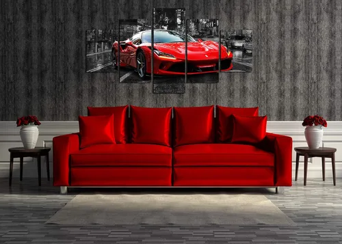Miniatura 2 de Póster de pared en blanco y negro, 5 piezas, diseño de automóvil deportivo rojo grande, lienzo para habitación de niños, dormitorio, sala de estar