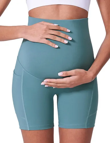 Miniatura 3 de POSHDIVAH Pantalones cortos de maternidad para mujer sobre el vientre entrenamiento yoga activo verano embarazo correr leggings cortos de 5 pulgadas