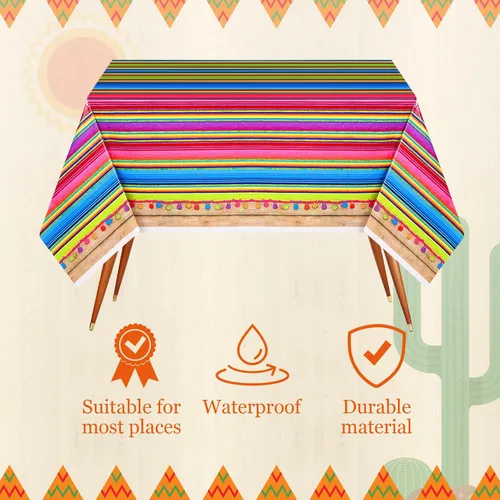 Miniatura 4 de Preboun Mantel de plástico mexicano y pancarta de papel picado mexicano, suministros de decoración de fiesta, mantel para mesas rectangulares, Fresco