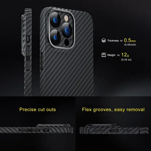 Miniatura 4 de memumi Funda delgada de fibra de aramida real para iPhone 15 Pro, resistente y duradera de 0.020 in, ajuste delgado para iPhone 15 Pro, funda de 15