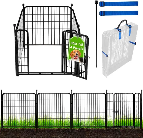 Miniatura 13 de ADAVIN Cercas y Bordes de Jardín de 32 Pulgadas (Alto), 1 Puerta + 3 Paneles Cerca para Perros Exterior para Patio, Cerca Barrera de Metal de Hierro