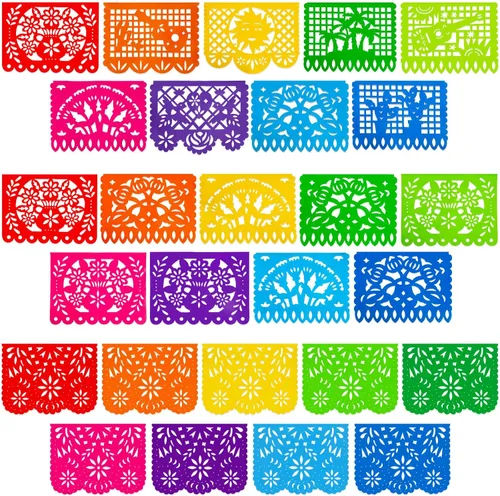 Miniatura 15 de DomeStar - Decoración de fiesta mexicana, pancarta de papel picado de plástico de 18 pies, banderines de fiesta de Cinco de Mayo para suministros