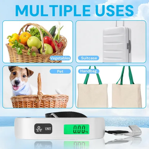 Miniatura 7 de Báscula digital de equipaje, báscula de equipaje portátil de 110 libras para viajes con pantalla LCD retroiluminada, conmutación de 4