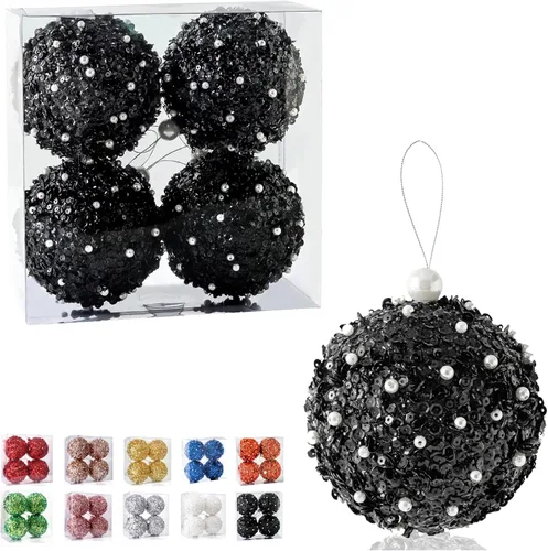 Adornos de bola de Navidad de 4.25 pulgadas, juego de 4 piezas inastillables, decoración de árbol de Navidad, decoración de bodas y fiestas (Negro)