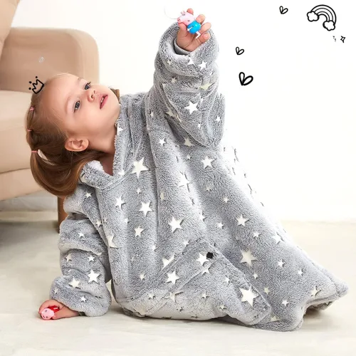 Miniatura 4 de KFUBUO Manta Ponible con Capucha para Niños Pequeños Sudadera Manta de Sherpa con Bolsillo Lindas Sudaderas con Capucha para Niña y Niño de 2-6 Años