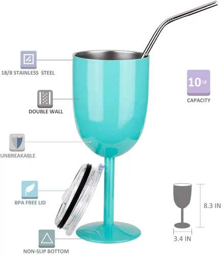 Miniatura 2 de AMZUShome Copas de Vino de Acero Inoxidable (Paquete de 2). Tazas de Vino Aisladas al Vacío de Doble Pared con Tapa y Popote. Regalos de Amistad