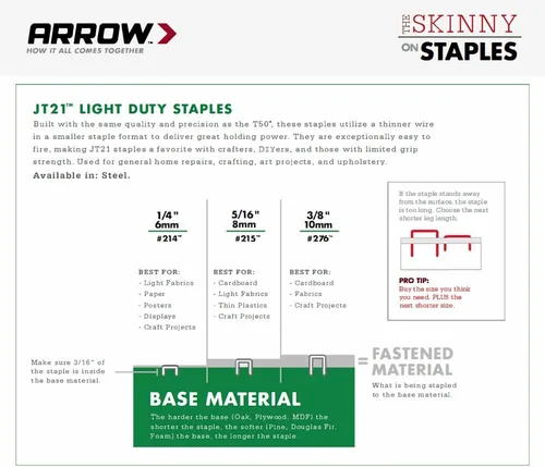 Miniatura 7 de Arrow JT21CM - Pistola grapadora profesional de carga ligera para tapicería, manualidades, oficina, compatible con grapas de 14", 516 o 38