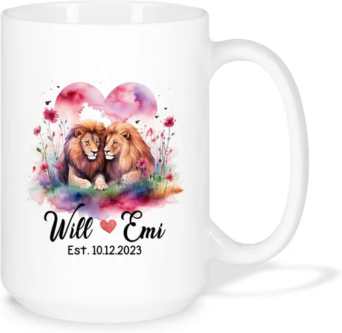 Miniatura 20 de Taza de café personalizada con diseño de zorro de 11 onzas, 15 onzas, divertida taza de viaje para pareja de zorros, taza de té con nombre y fecha
