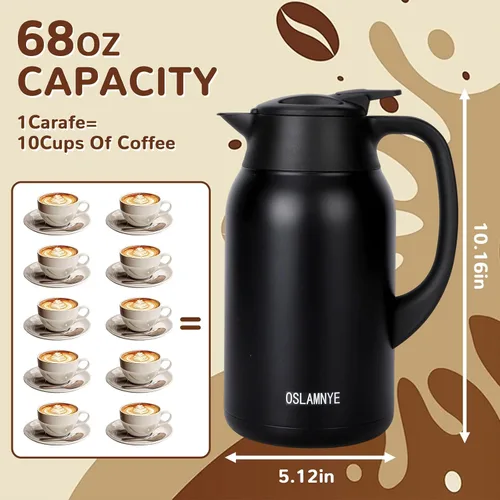 Miniatura 4 de Jarra de café de 68 onzas para mantener el calor, bebidas calientes de 12 horas y bebidas frías las 24 horas, olla aislada de acero inoxidable