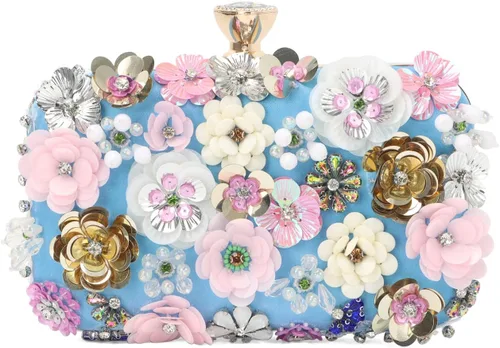 Oweisong Monederos de embrague de flores 3D para mujer, color dorado, formal, boda, fiesta, noche, bolsos de cadena, bolso de hombro floral