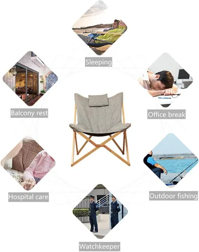 Miniatura 9 de Silla plegable de madera maciza para el almuerzo, silla reclinable portátil de haya con cómodo cojín (no es necesario instalar)