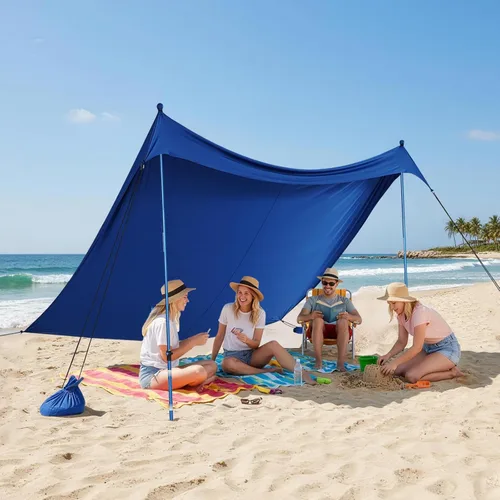 Miniatura 9 de CROWN SHADES Tienda de campaña de playa de 7 x 7, toldo de playa fácil de desplegar, UPF50+, 2 postes ajustables, turquesa