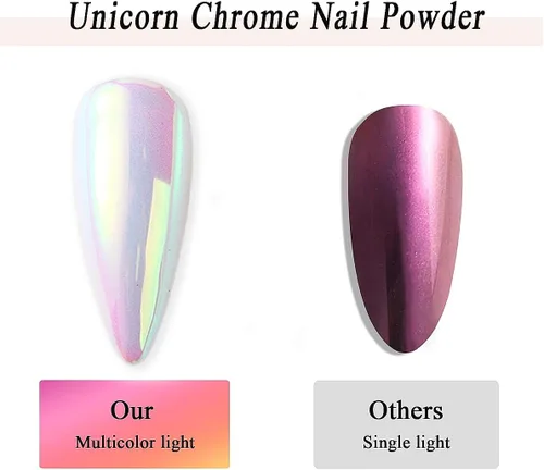Miniatura 5 de Polvo de uñas cromado de unicornio, perla de neón, iridiscente, efecto de espejo metálico, arco iris, sirena, purpurina, kit de polvo de pigmento