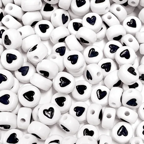 600 cuentas redondas de corazón de acrílico blanco y negro, cuentas de amor acrílicas de colores mixtos, cuentas espaciadoras sueltas, perfectas